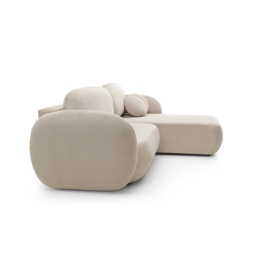 Sofá-cama de canto com espaço de arrumação OLBIA, lado direito, bege