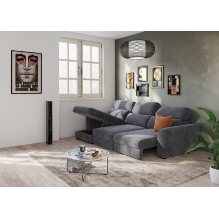 Sofá-cama de canto universal de três lugares com espaço de armazenamento TRENTO antracite