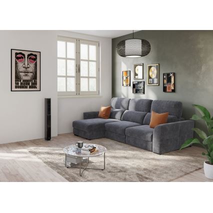 Sofá-cama de canto universal de três lugares com espaço de armazenamento TRENTO antracite