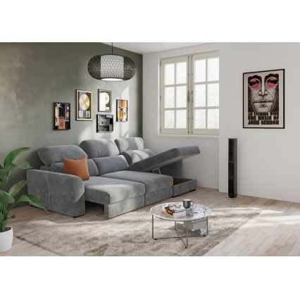 Sofá-cama de canto universal de três lugares com espaço de armazenamento TRENTO cinza