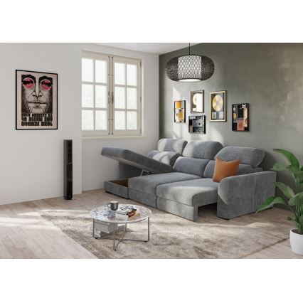 Sofá-cama de canto universal de três lugares com espaço de armazenamento TRENTO cinza