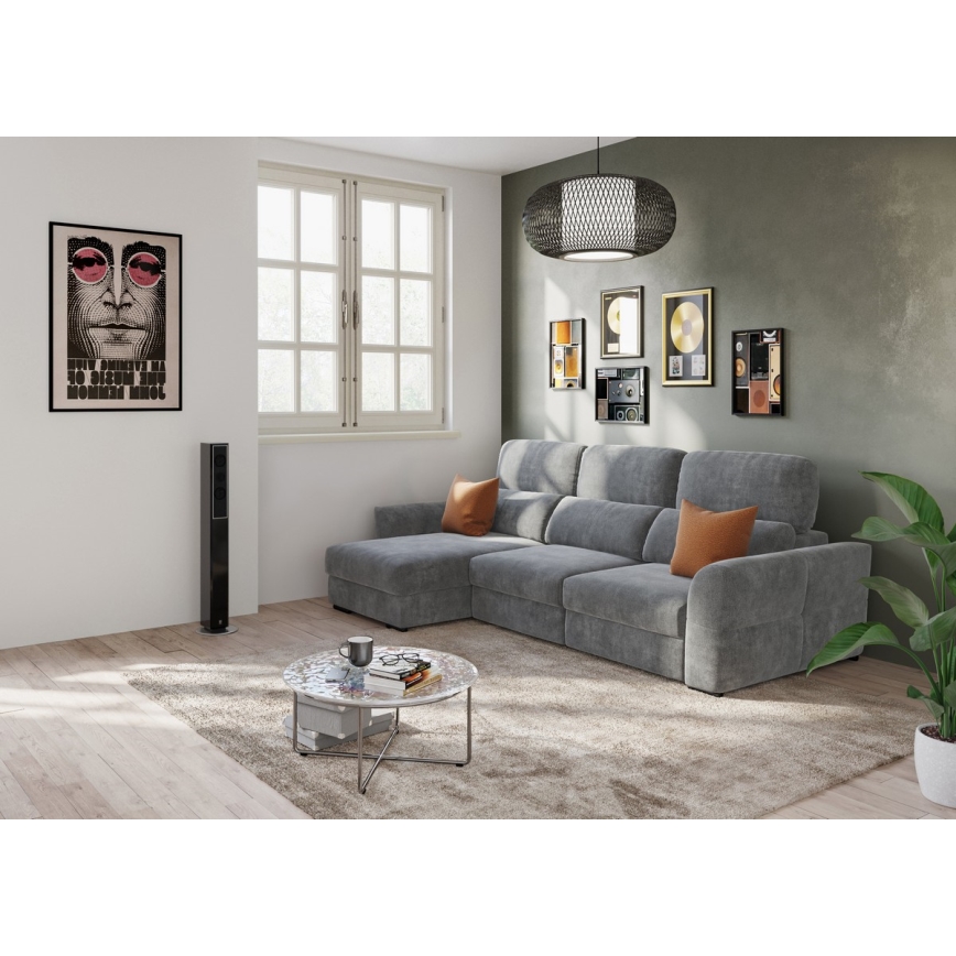 Sofá-cama de canto universal de três lugares com espaço de armazenamento TRENTO cinza
