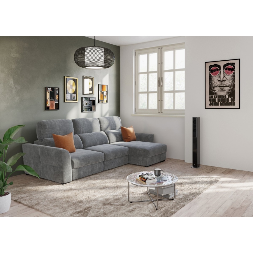 Sofá-cama de canto universal de três lugares com espaço de armazenamento TRENTO cinza