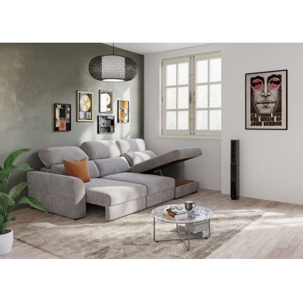Sofá-cama de canto universal de três lugares com espaço de arrumação TRENTO taupe