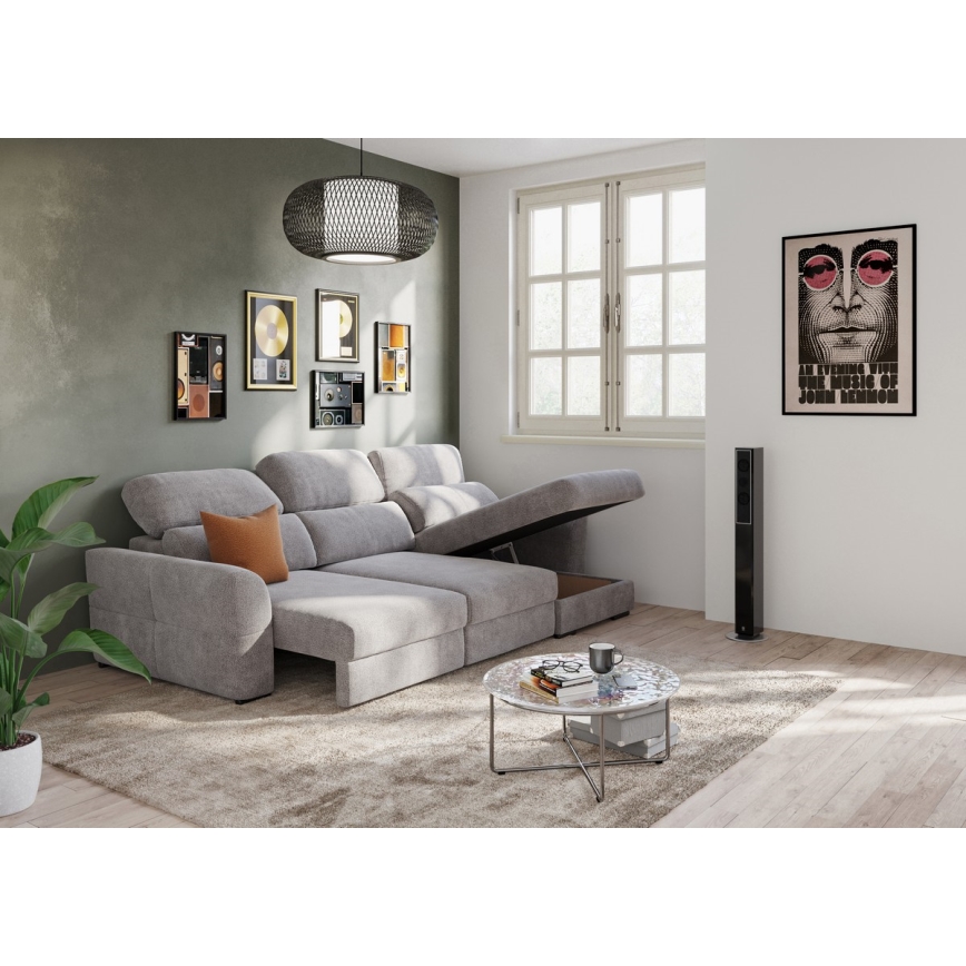 Sofá-cama de canto universal de três lugares com espaço de arrumação TRENTO taupe