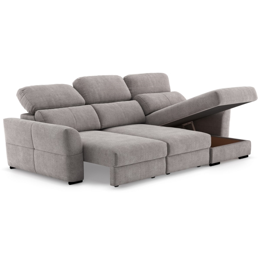 Sofá-cama de canto universal de três lugares com espaço de arrumação TRENTO taupe