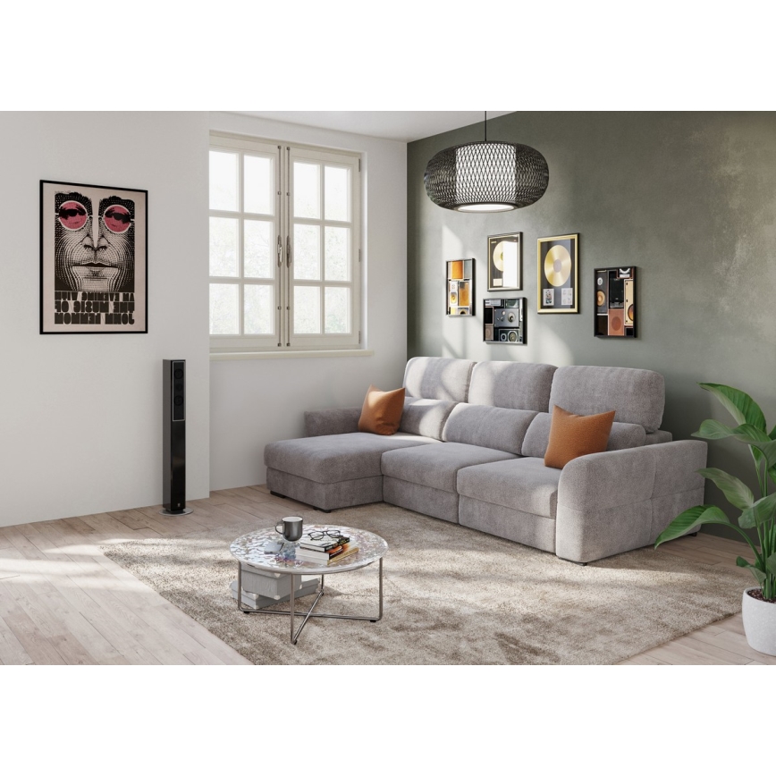 Sofá-cama de canto universal de três lugares com espaço de arrumação TRENTO taupe