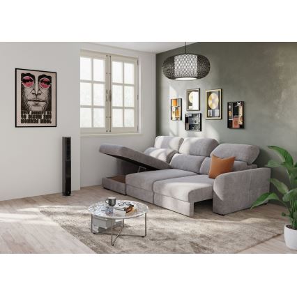 Sofá-cama de canto universal de três lugares com espaço de arrumação TRENTO taupe