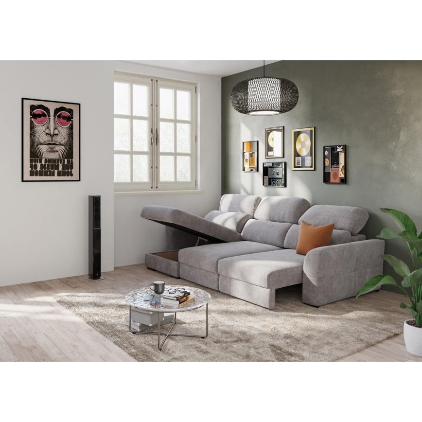 Sofá-cama de canto universal de três lugares com espaço de arrumação TRENTO taupe
