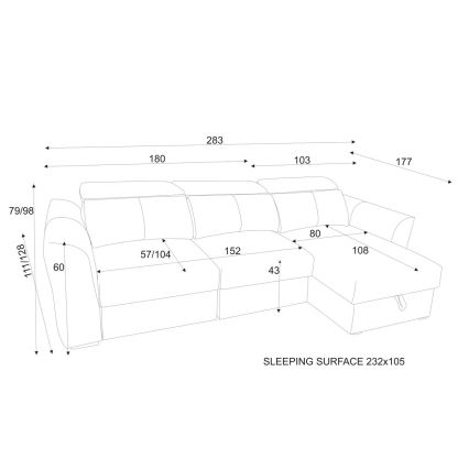 Sofá-cama de canto universal de três lugares com espaço de arrumação TRENTO taupe