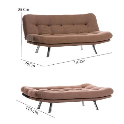 Sofá-cama de dois lugares BINA, castanho claro