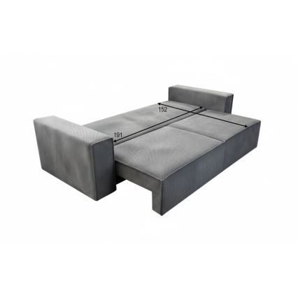 Sofá-cama de três lugares com espaço de arrumação RONDA cinzento