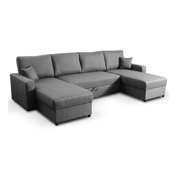 Sofá-cama em U com arrumação JANISE, cinzento