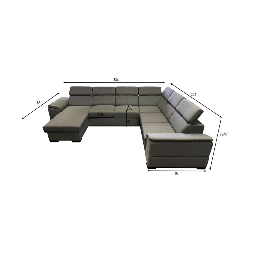 Sofá-cama extensível com canto universal em U e arrumação integrada GRANADA, cinzento escuro