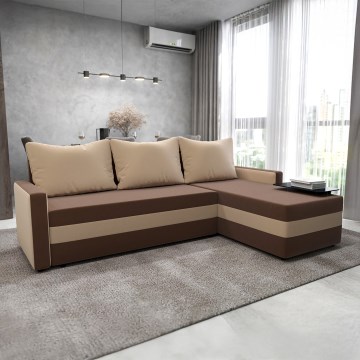 Sofá-cama estofado de canto em L BRISTOL, configuração reversível, castanho/bege