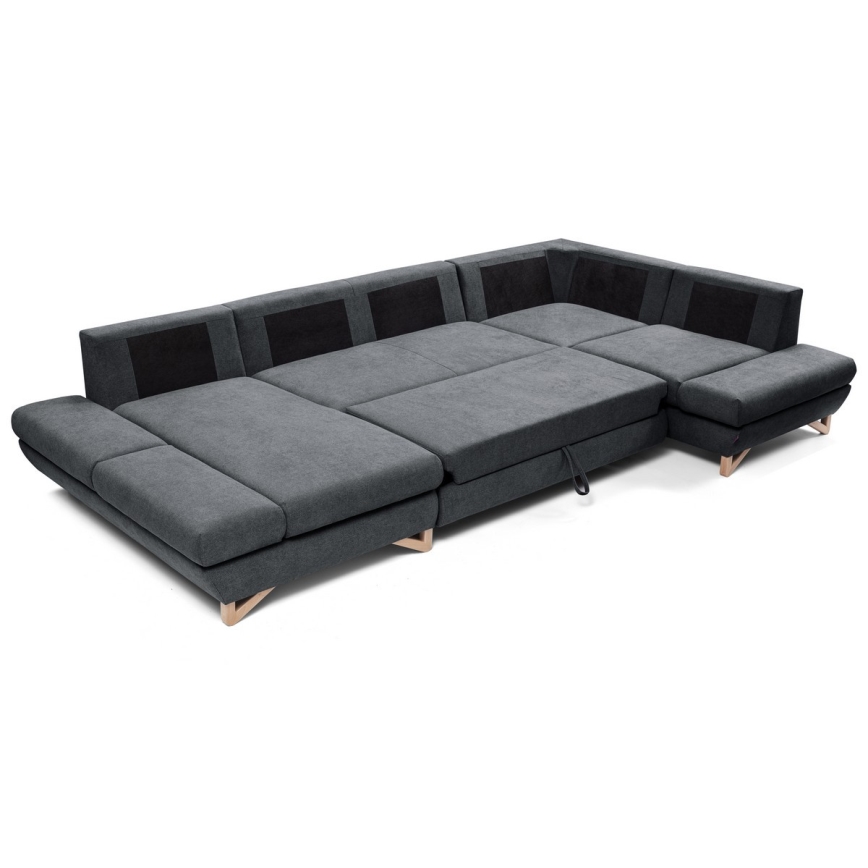 Sofá-cama de canto estofado em U AVESTA antracite com arrumação