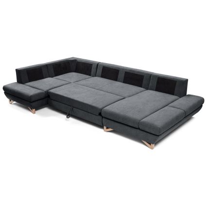 Sofá-cama de canto estofado em U com baú de arrumação AVESTA antracite