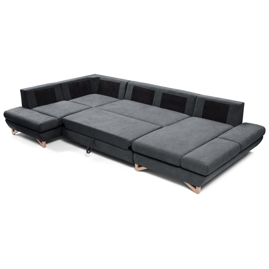 Sofá-cama de canto estofado em U com baú de arrumação AVESTA antracite