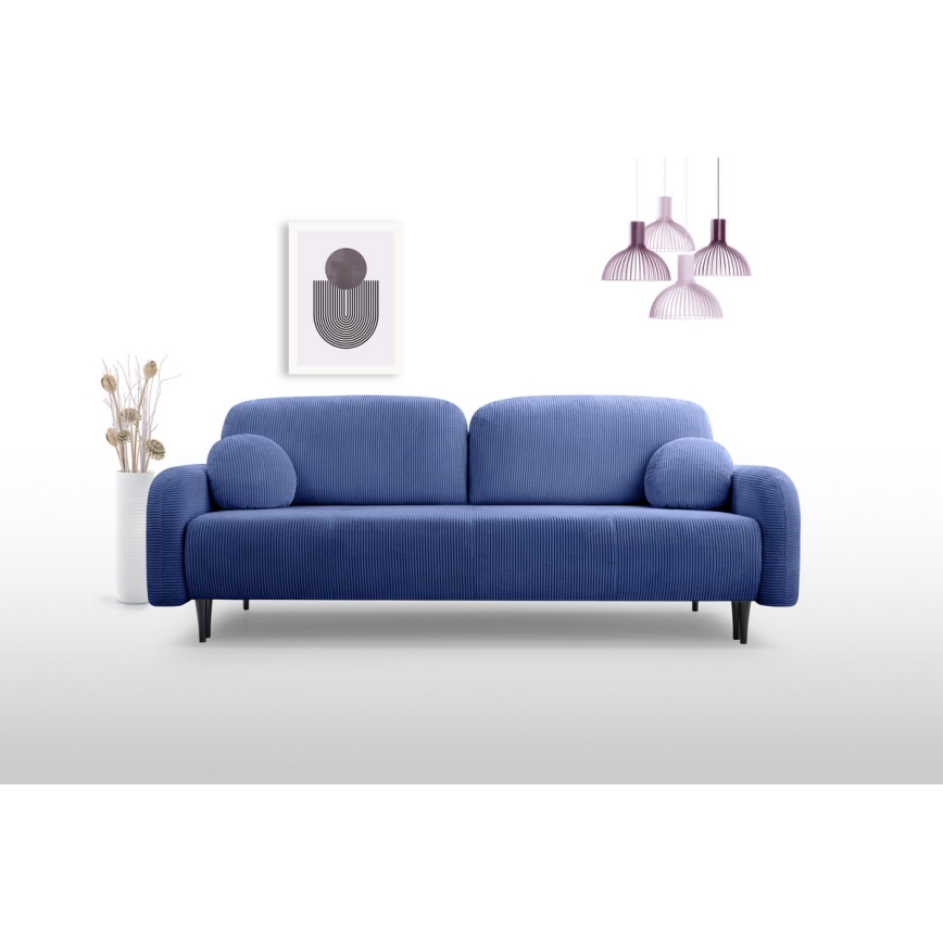 Sofá-cama estofado de três lugares CLOUDY, azul
