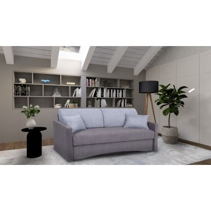 Sofá-cama estofado de três lugares PAUL, com apoios de braço, para uso diário — cinzento