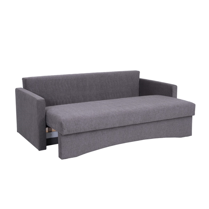 Sofá-cama estofado de três lugares PAUL, com apoios de braço, para uso diário — cinzento