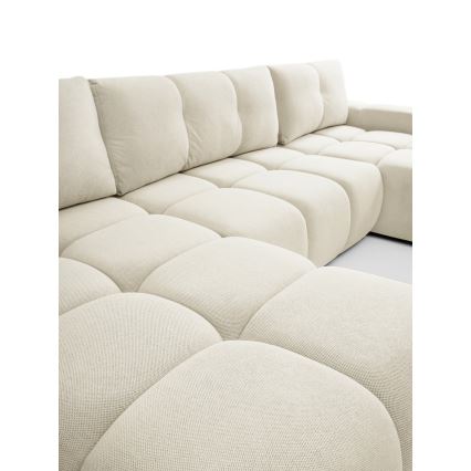 Sofá-cama estofado em U ALMADA com espaço de arrumação, cor bege