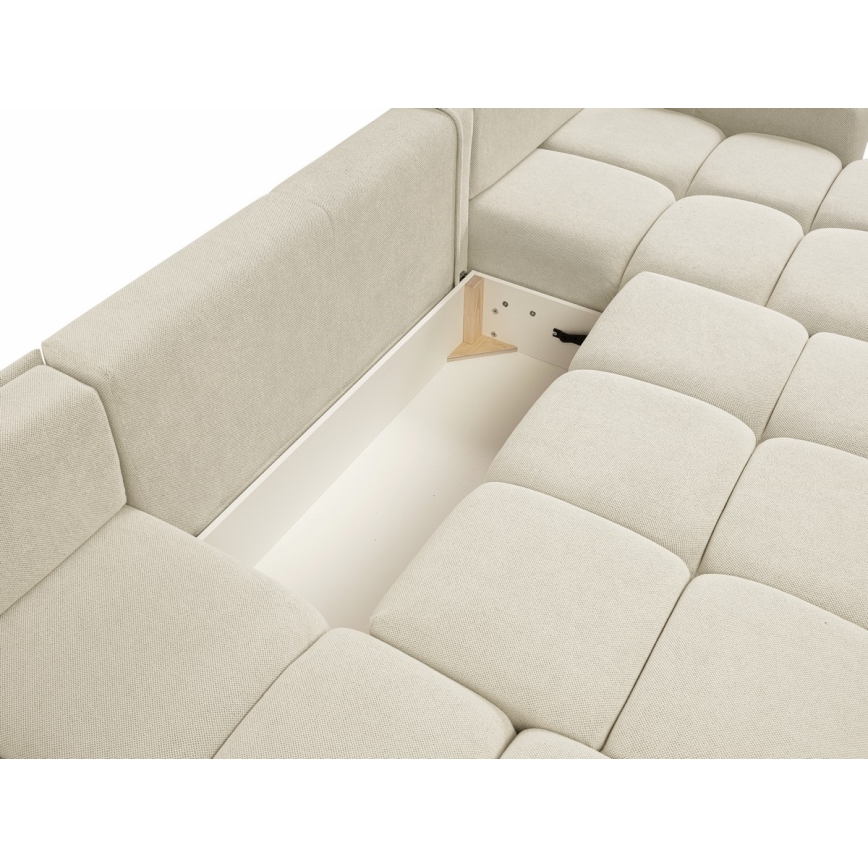 Sofá-cama estofado em U ALMADA com espaço de arrumação, cor bege
