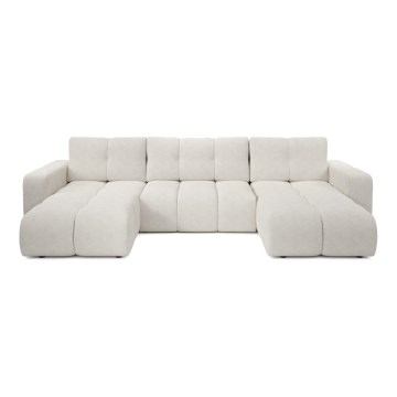 Sofá-cama estofado em U com baú de arrumação ALMADA, bege