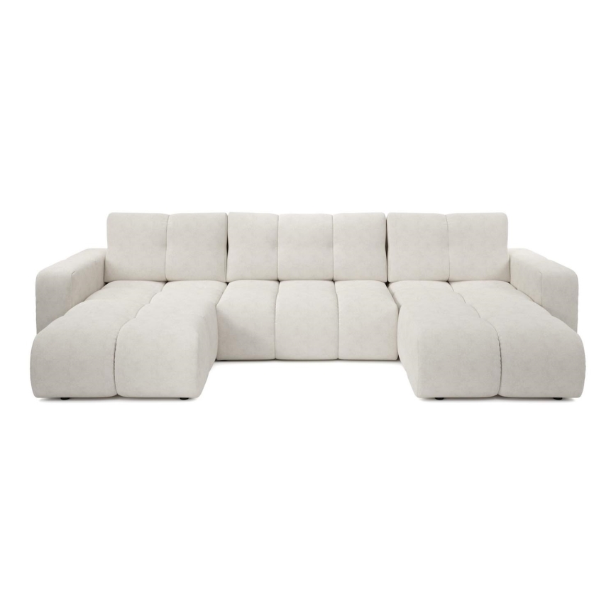 Sofá-cama estofado em U com baú de arrumação ALMADA, bege