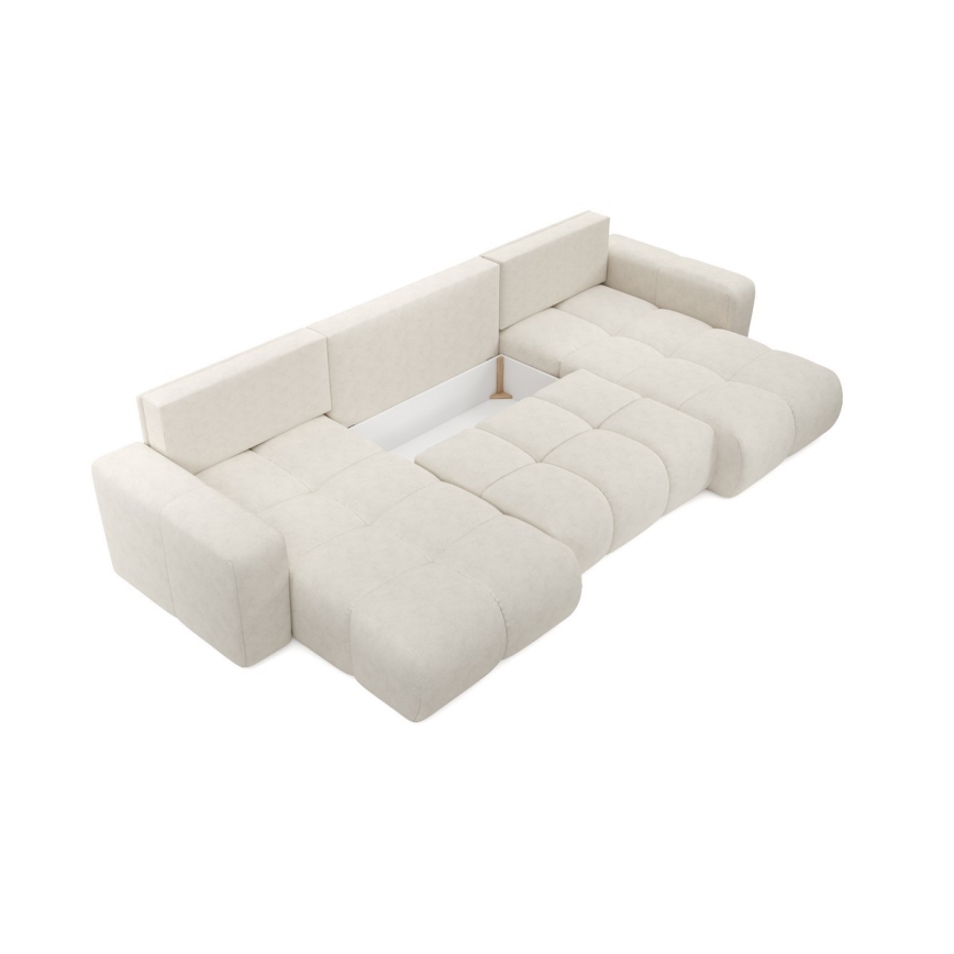 Sofá-cama estofado em U com baú de arrumação ALMADA, bege
