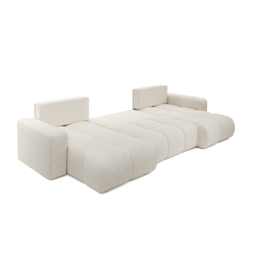 Sofá-cama estofado em U com baú de arrumação ALMADA, bege