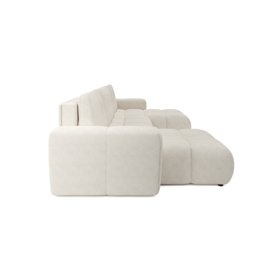 Sofá-cama estofado em U com baú de arrumação ALMADA, bege