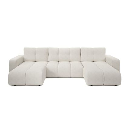Sofá-cama estofado em U com baú de arrumação ALMADA, bege