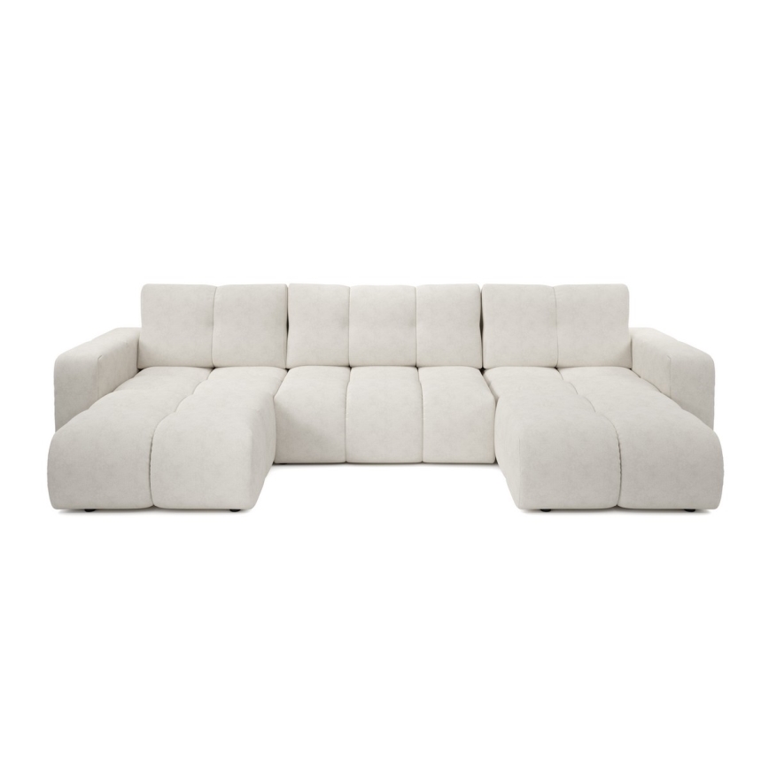 Sofá-cama estofado em U com baú de arrumação ALMADA, bege