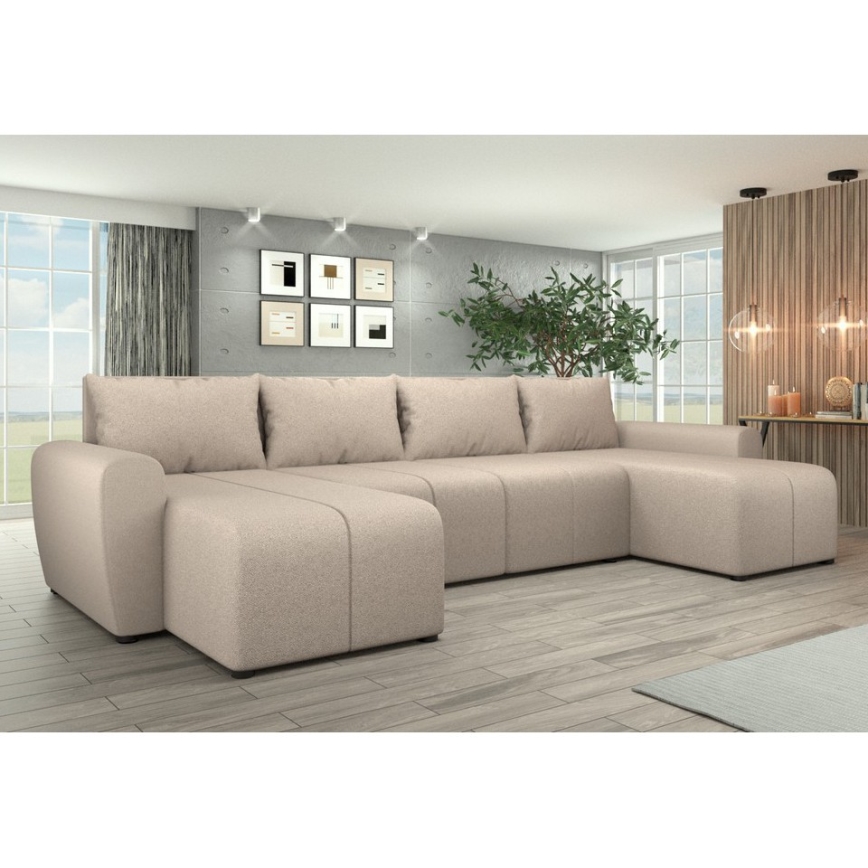 Sofá-cama estofado em U NEWPORT reversível bege