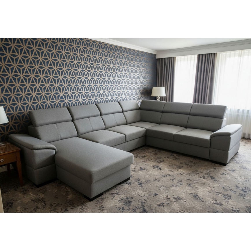 Sofá-cama extensível com canto universal em U e arrumação integrada GRANADA, cinzento escuro