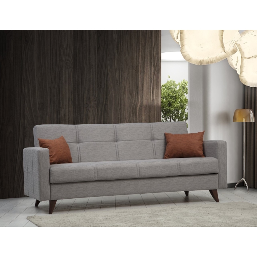Sofá-cama KORFU de três lugares, cinzento-claro