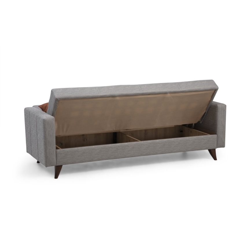 Sofá-cama KORFU de três lugares, cinzento-claro