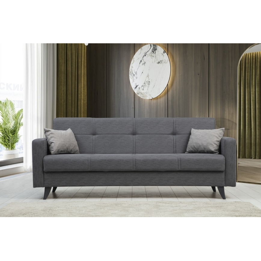 Sofá-cama KORFU de três lugares, cinzento escuro