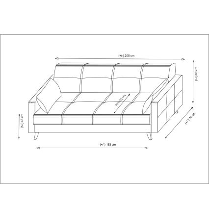 Sofá-cama KORFU de três lugares, cinzento escuro