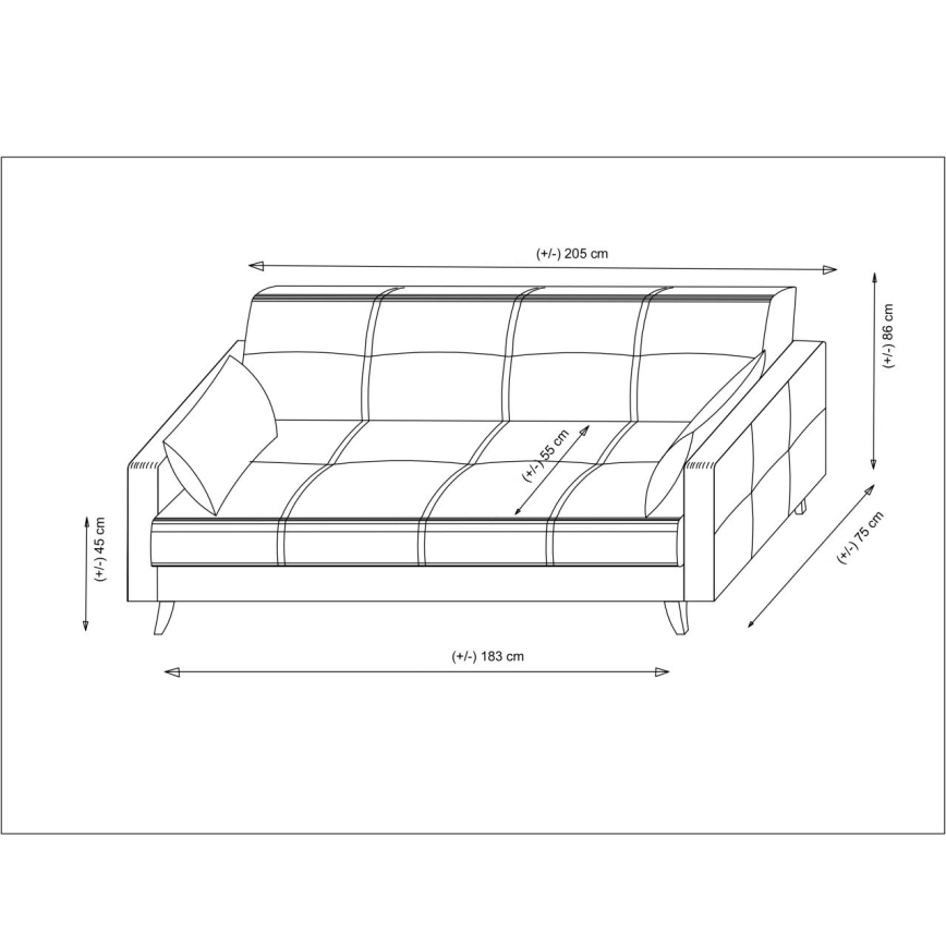 Sofá-cama KORFU de três lugares, cinzento escuro