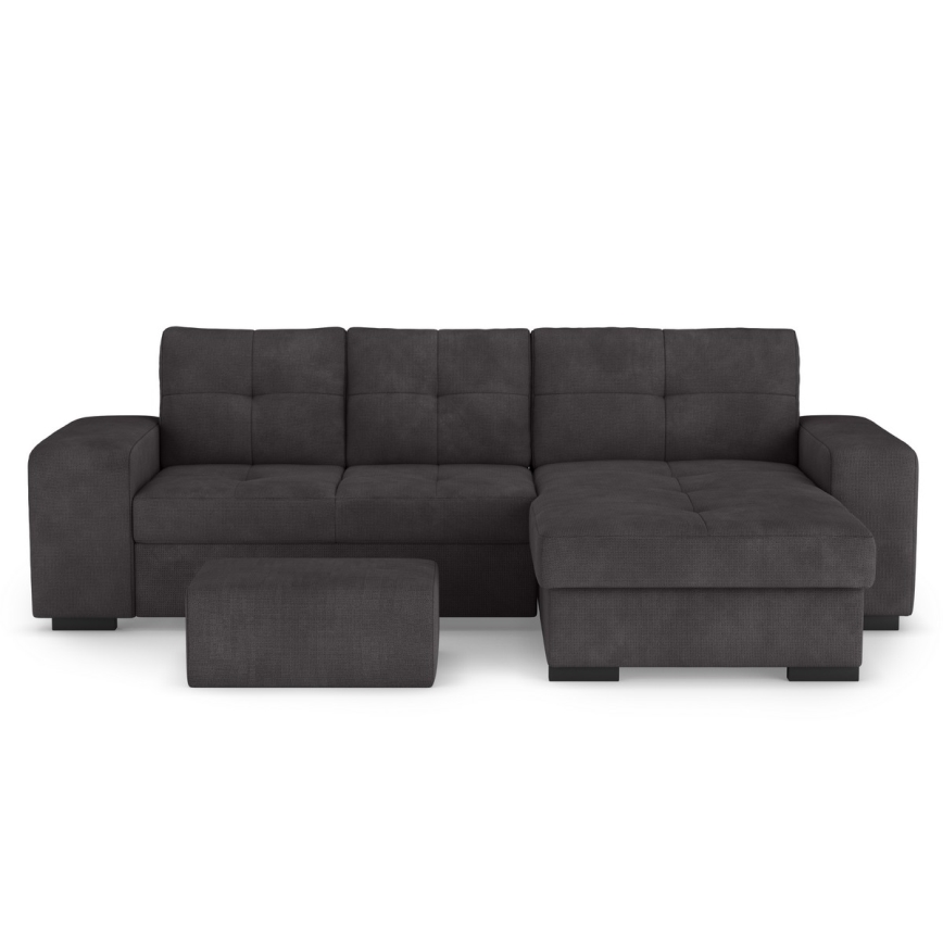 Sofá-cama com arrumação e puff PALERMO preto direito