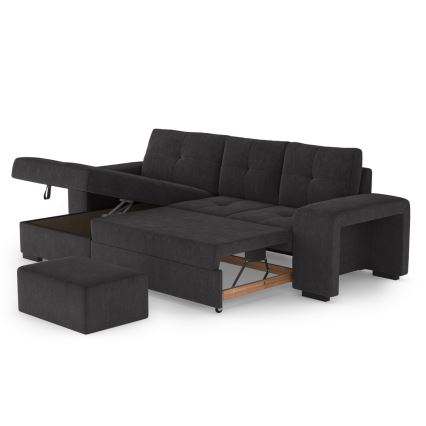 Sofá-cama com arrumação e pufe PALERMO preto esquerdo