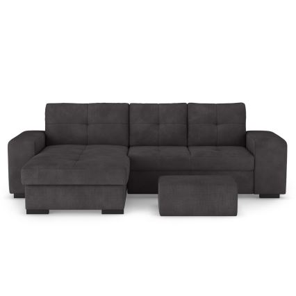 Sofá-cama com arrumação e pufe PALERMO preto esquerdo