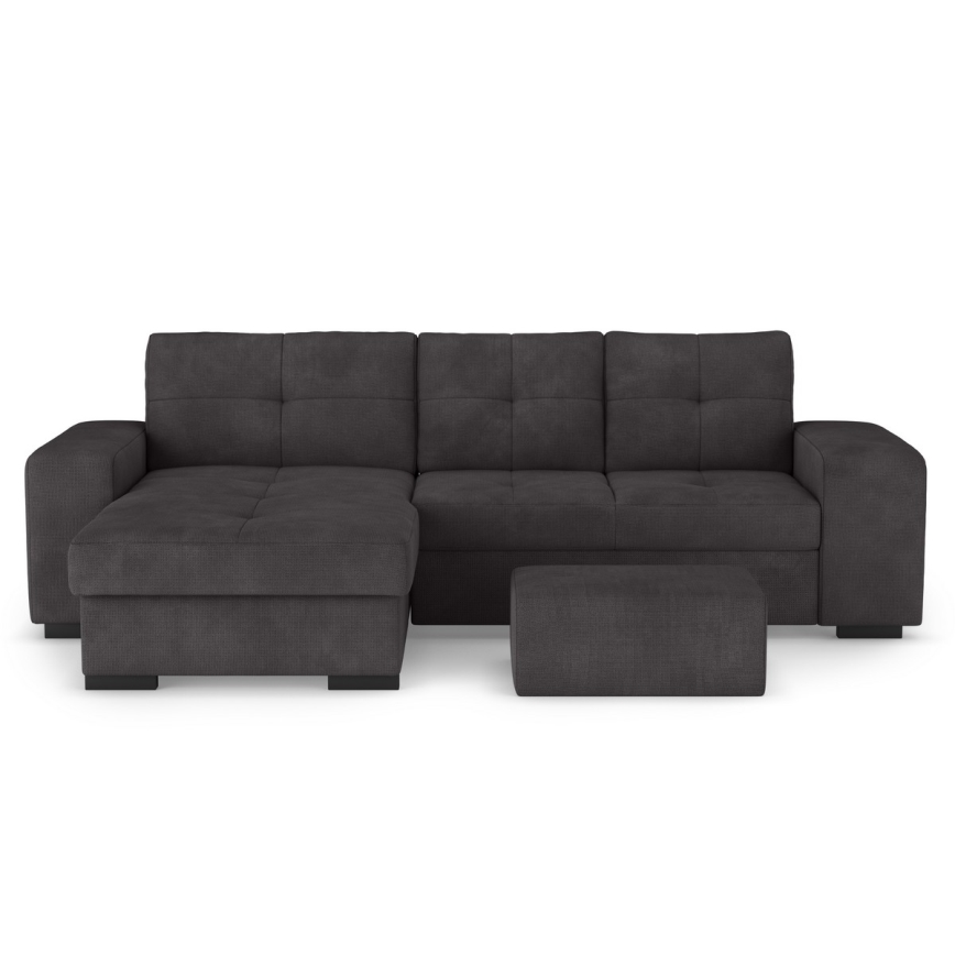 Sofá-cama com arrumação e pufe PALERMO preto esquerdo