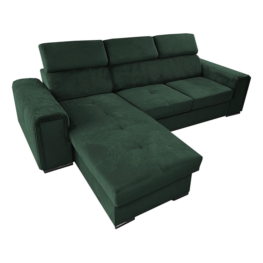 Sofá-cama universal em L com armazenamento SALVADA verde