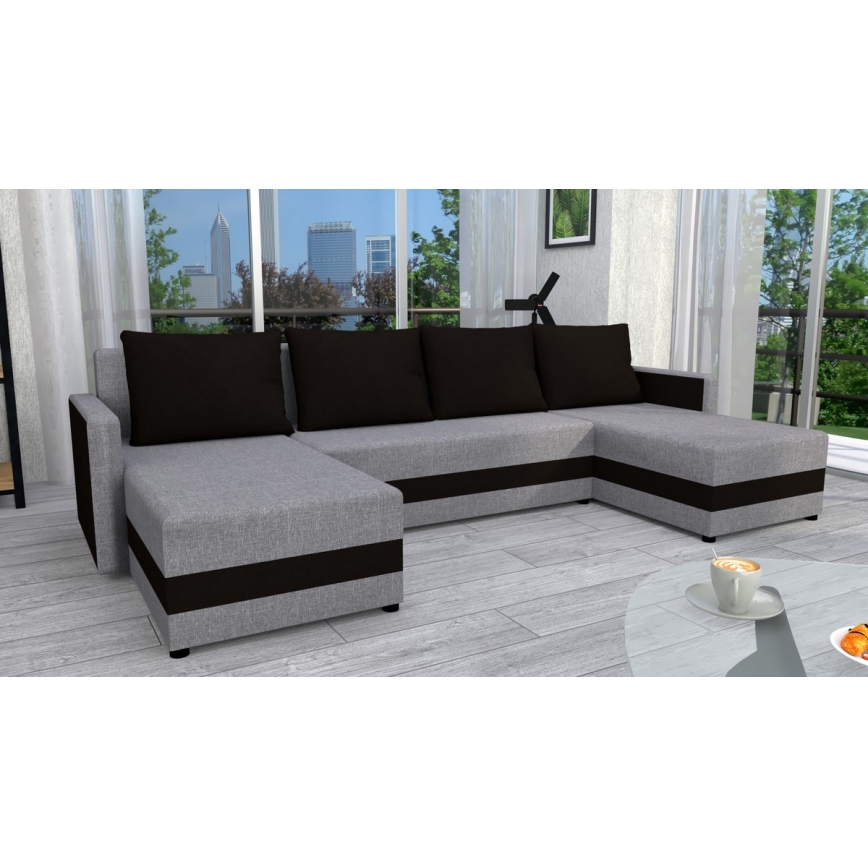 Sofá-cama universal estofado em U BRISTOL cinza/preto