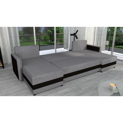 Sofá-cama universal estofado em U BRISTOL cinza/preto
