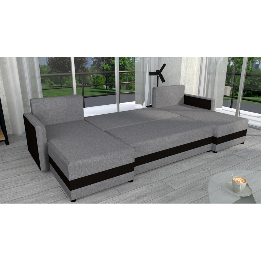 Sofá-cama universal estofado em U BRISTOL cinza/preto