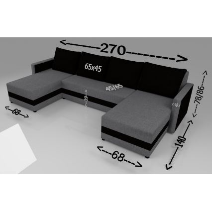 Sofá-cama universal estofado em U BRISTOL cinza/preto
